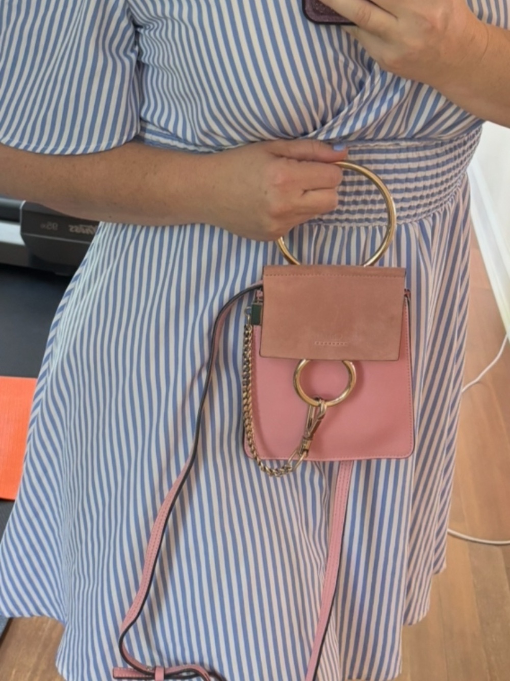 Chloe Suede Calfskin Mini Faye Bracelet Bag Pink Pre-Owned - Picture 10 of 14